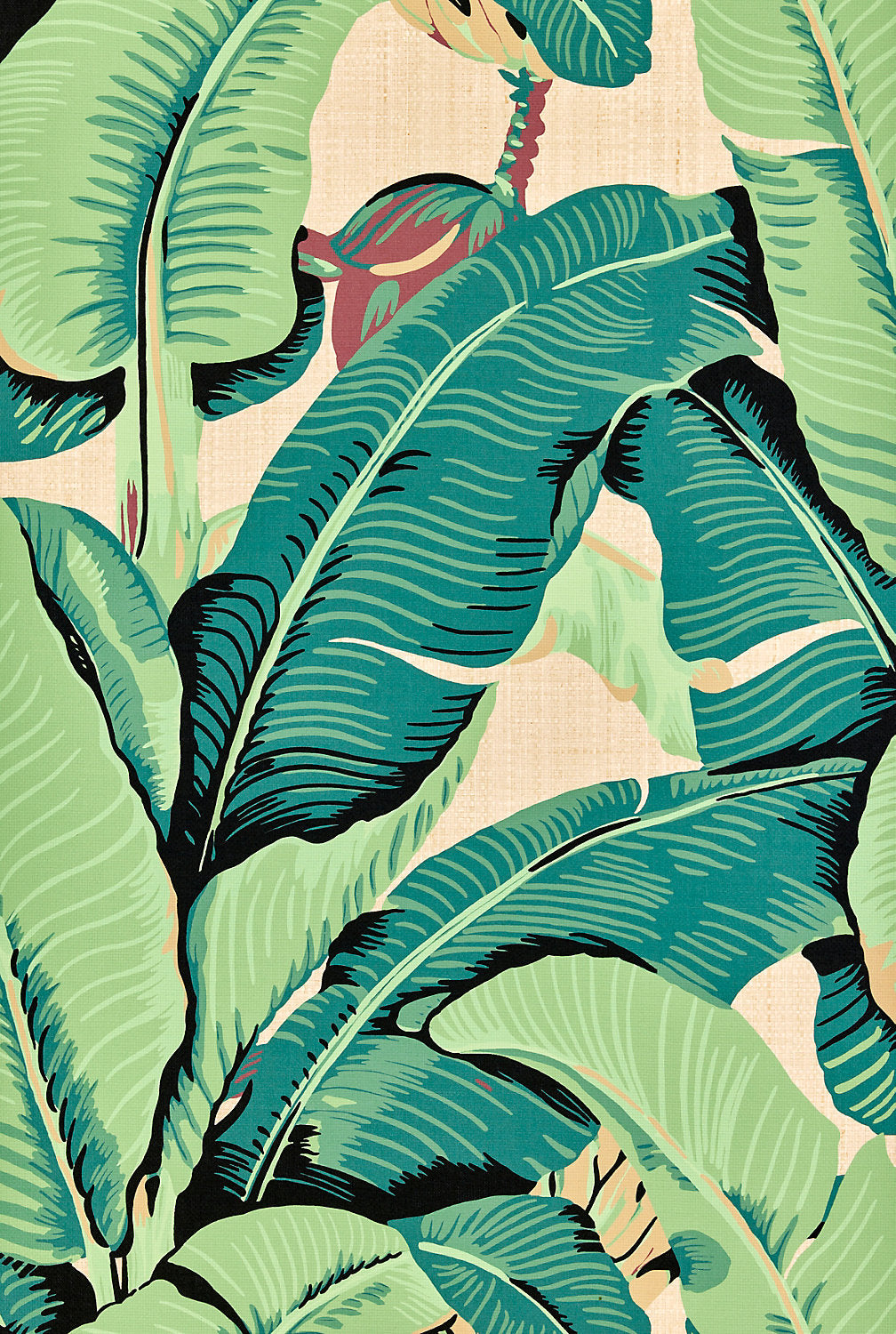 Hinson Palm - Paperweave - Green On Straw - Scalamandre Wallpaper