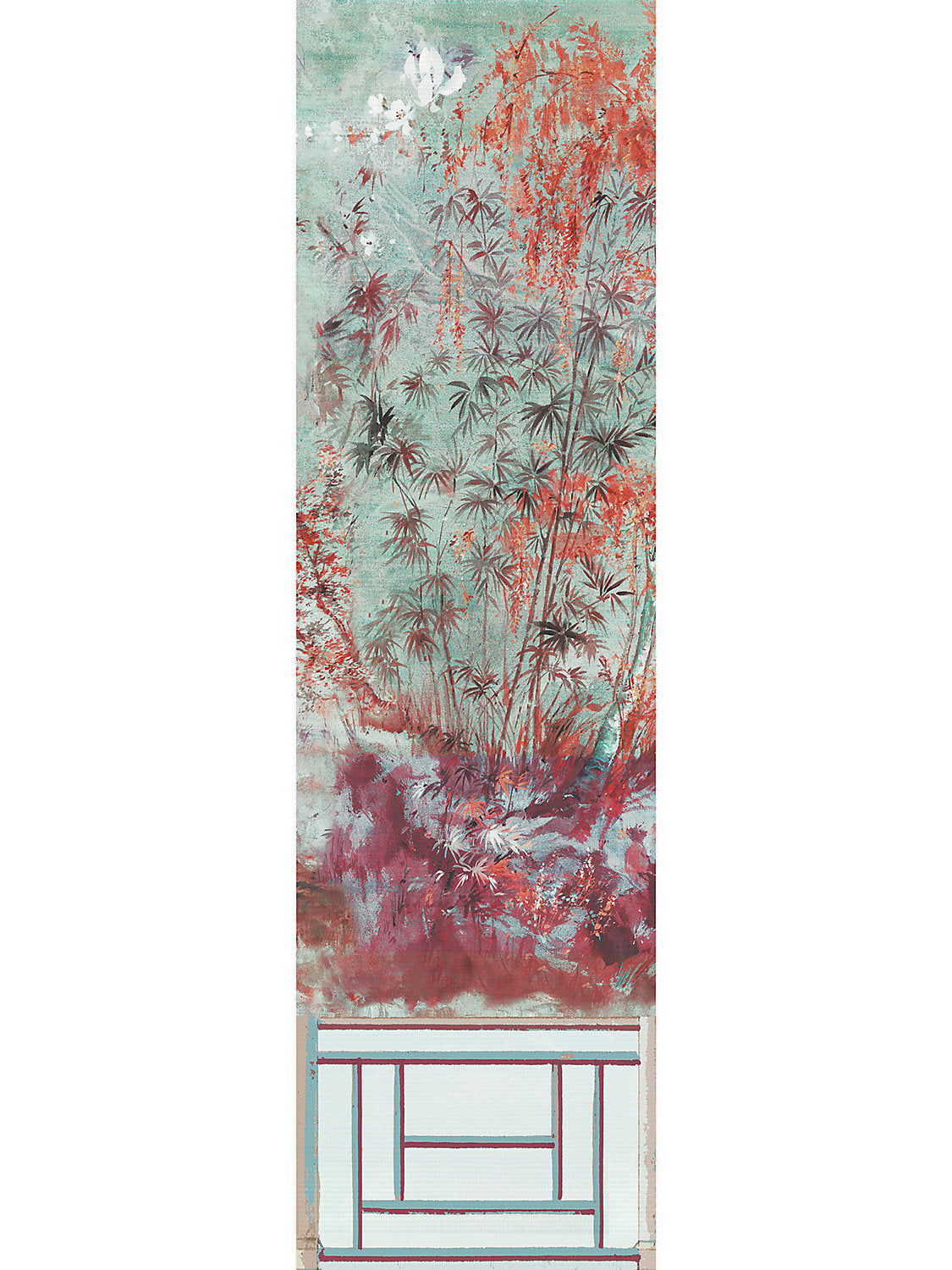 Crested Crane Mural | Panel 1 - Turquoise Red