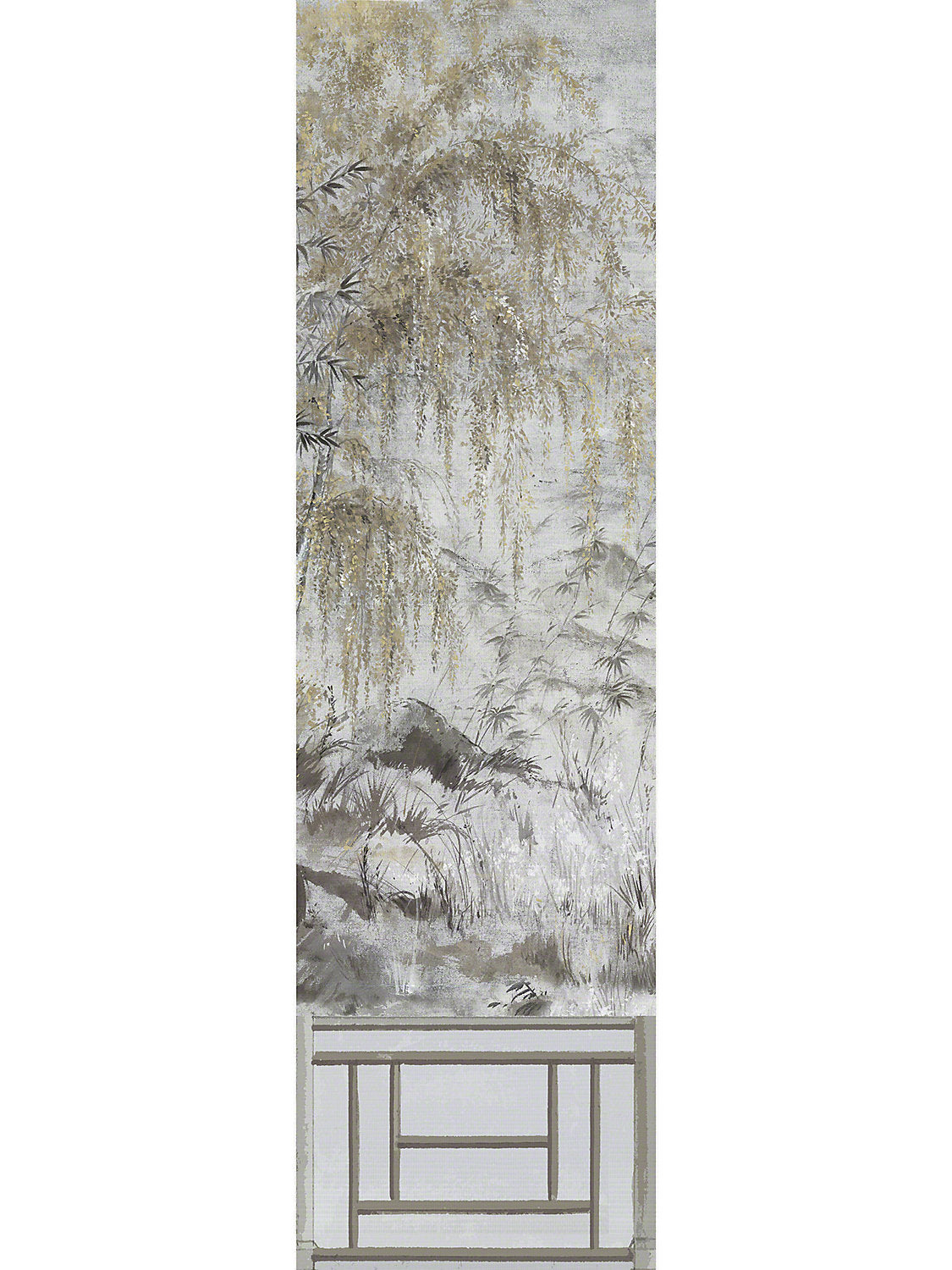 Crested Crane Mural | Panel 2 - Silver Gold - Scalamandre Wallpaper