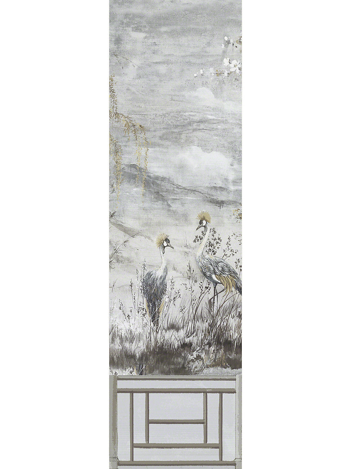 Crested Crane Mural | Panel 3 - Silver Gold
