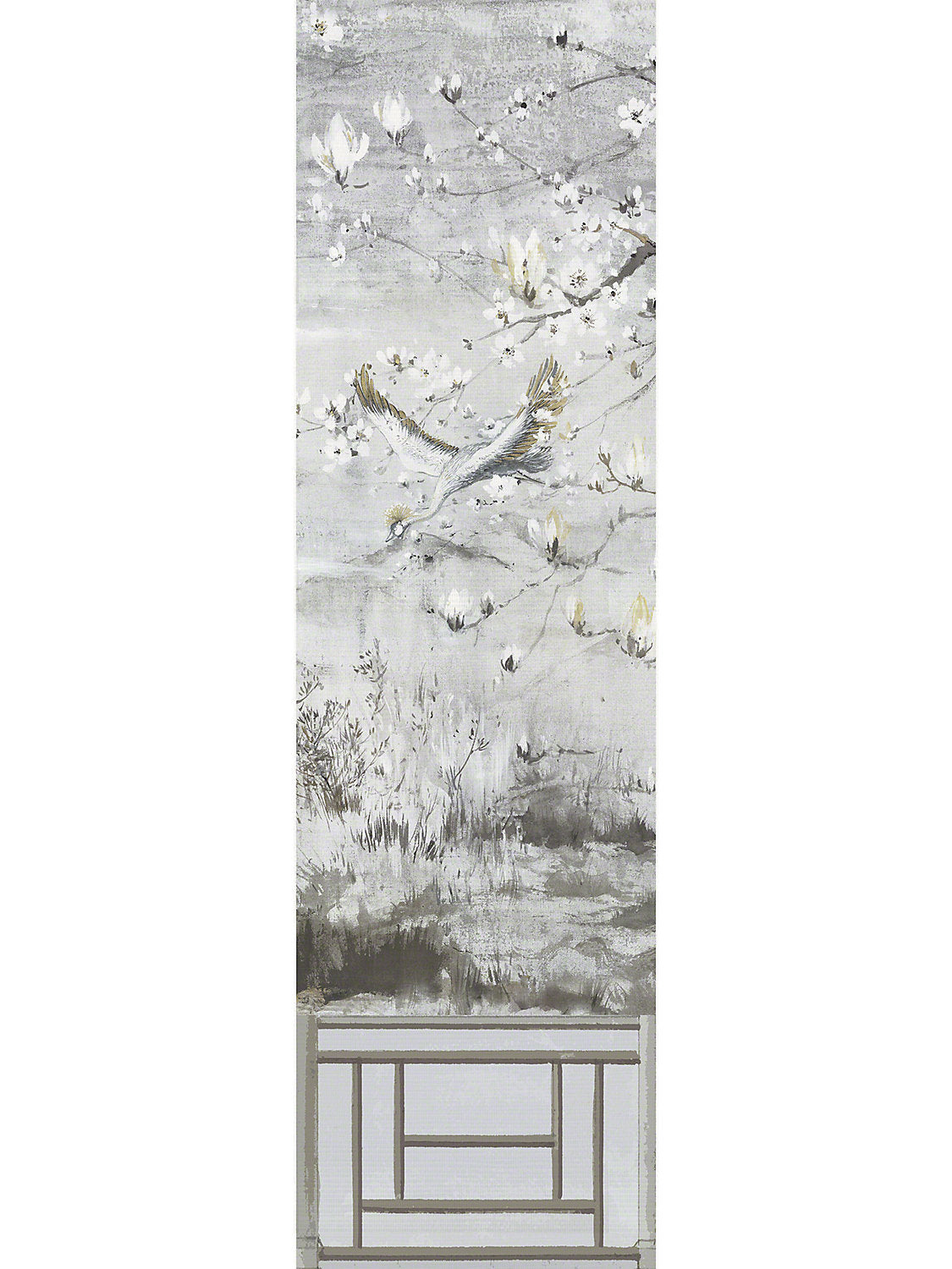 Crested Crane Mural | Panel 5 - Silver Gold - Scalamandre Wallpaper