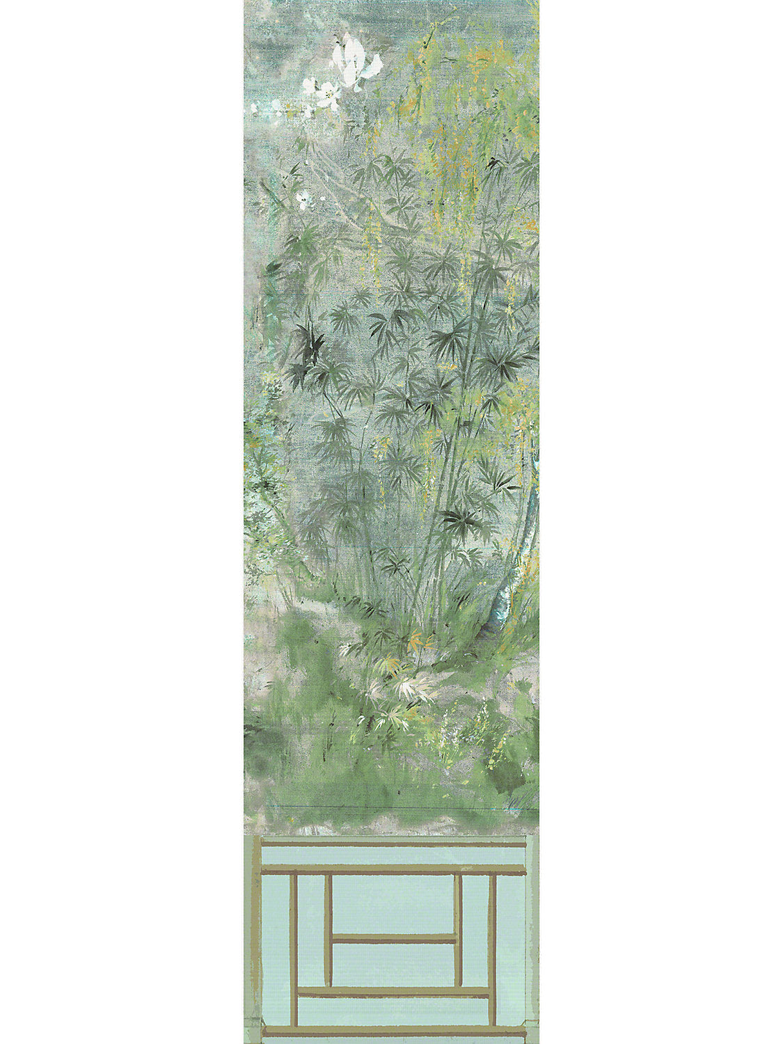 Crested Crane Mural | Panel 1 - Green Gold - Scalamandre Wallpaper