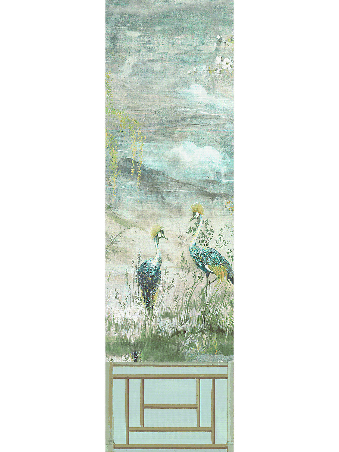 Crested Crane Mural | Panel 3 - Green Gold