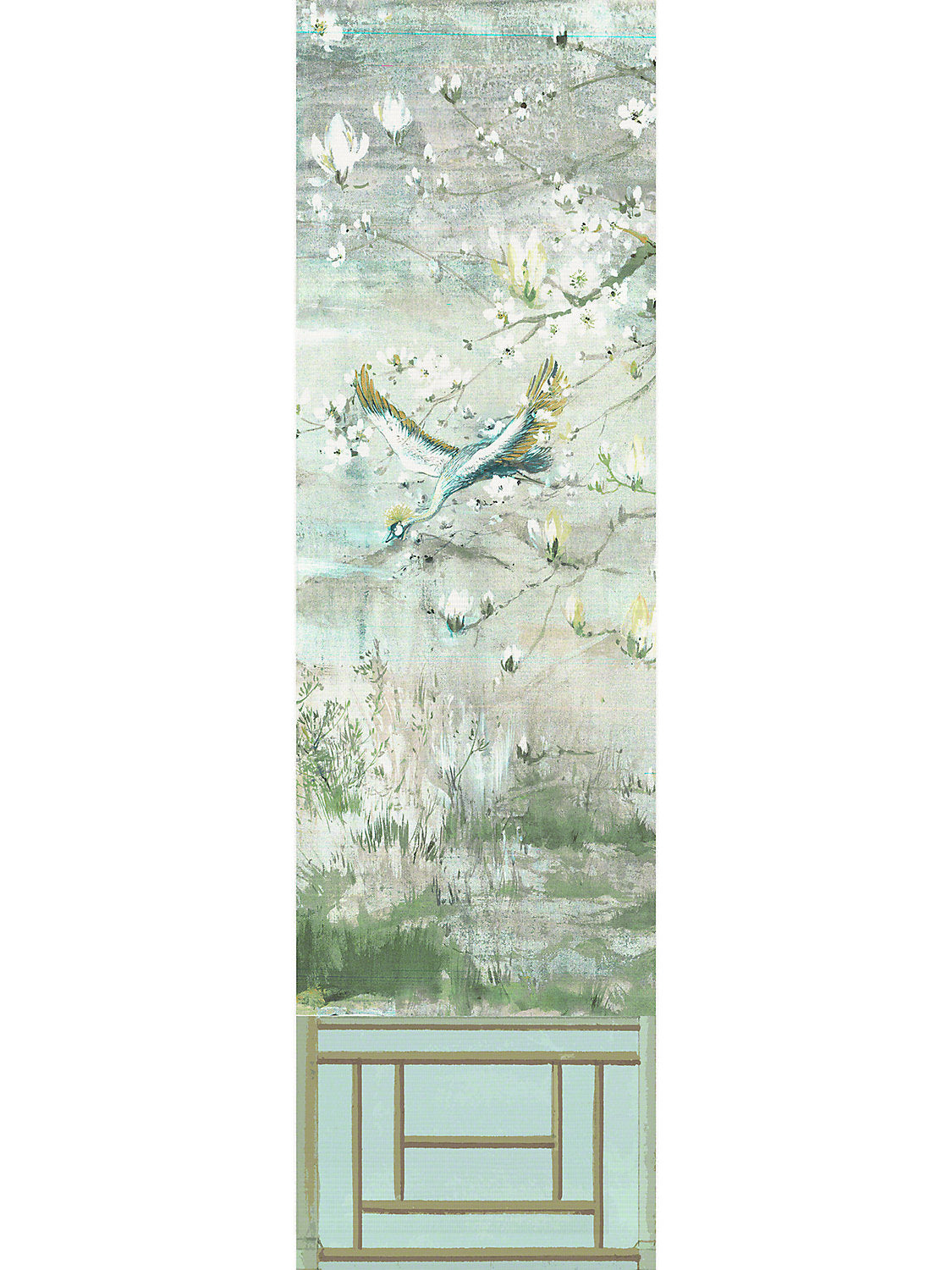 Crested Crane Mural | Panel 5 - Green Gold