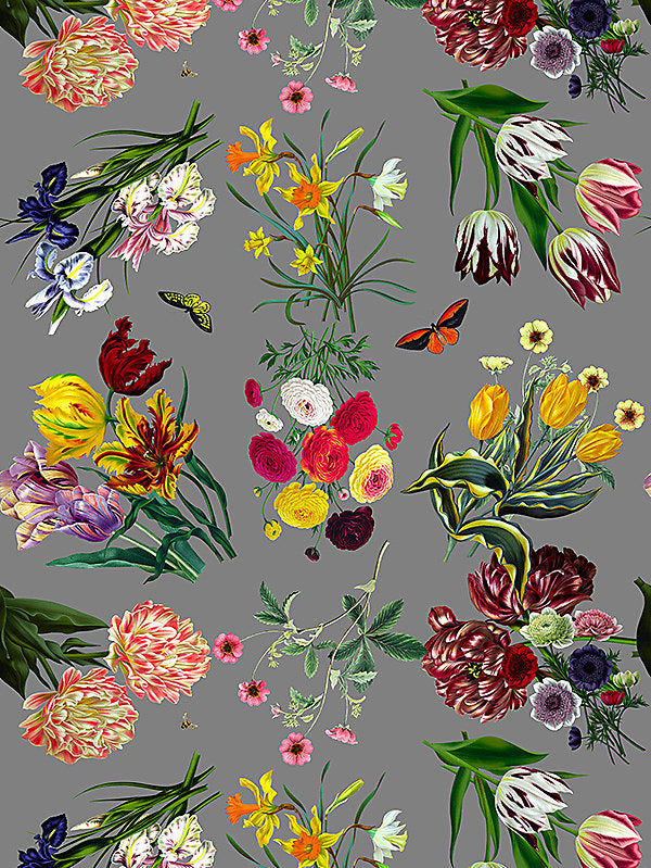 Flora & Fauna - Gray - Scalamandre Wallpaper
