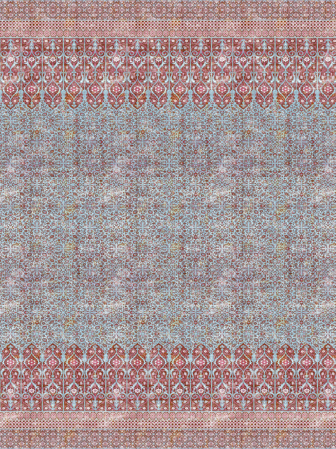 Iznik Overdye | Panel - Red Turquoise - Scalamandre Wallpaper