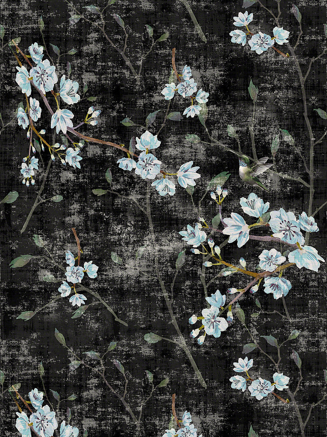 Blossom Fantasia - Black Blue - Scalamandre Wallpaper