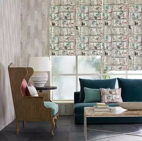 Enchanted Gardens Curio Soft Grey/Coral - Osborne & Little - F7017-01 Fabric