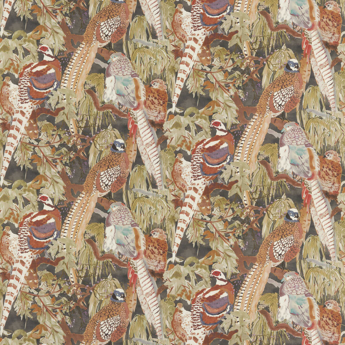Game Birds Linen - Charcoal