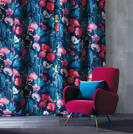 Enchanted Gardens Meadow Midnight/Coral - Osborne & Little - F7010-02 Fabric