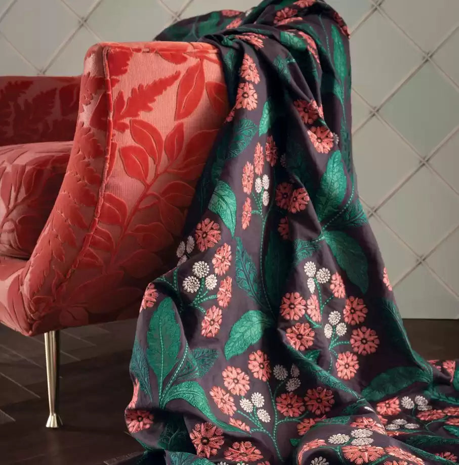 Mansfield Park Rushworth Charcoal/Teal - Osborne & Little - F7407-02 Fabric