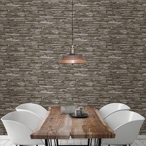Stacked Slate Green Industrial - Brewster Wallcovering