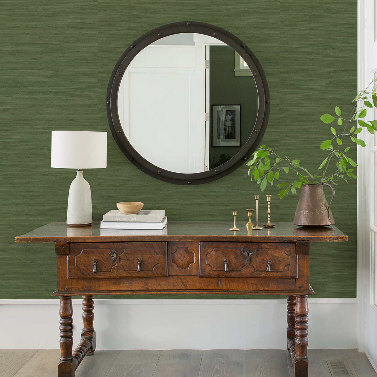 Kira Green Hemp Grasscloth Wallpaper - Brewster Wallcovering