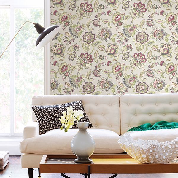Corona Green Jacobean Wallpaper - Brewster Wallcovering