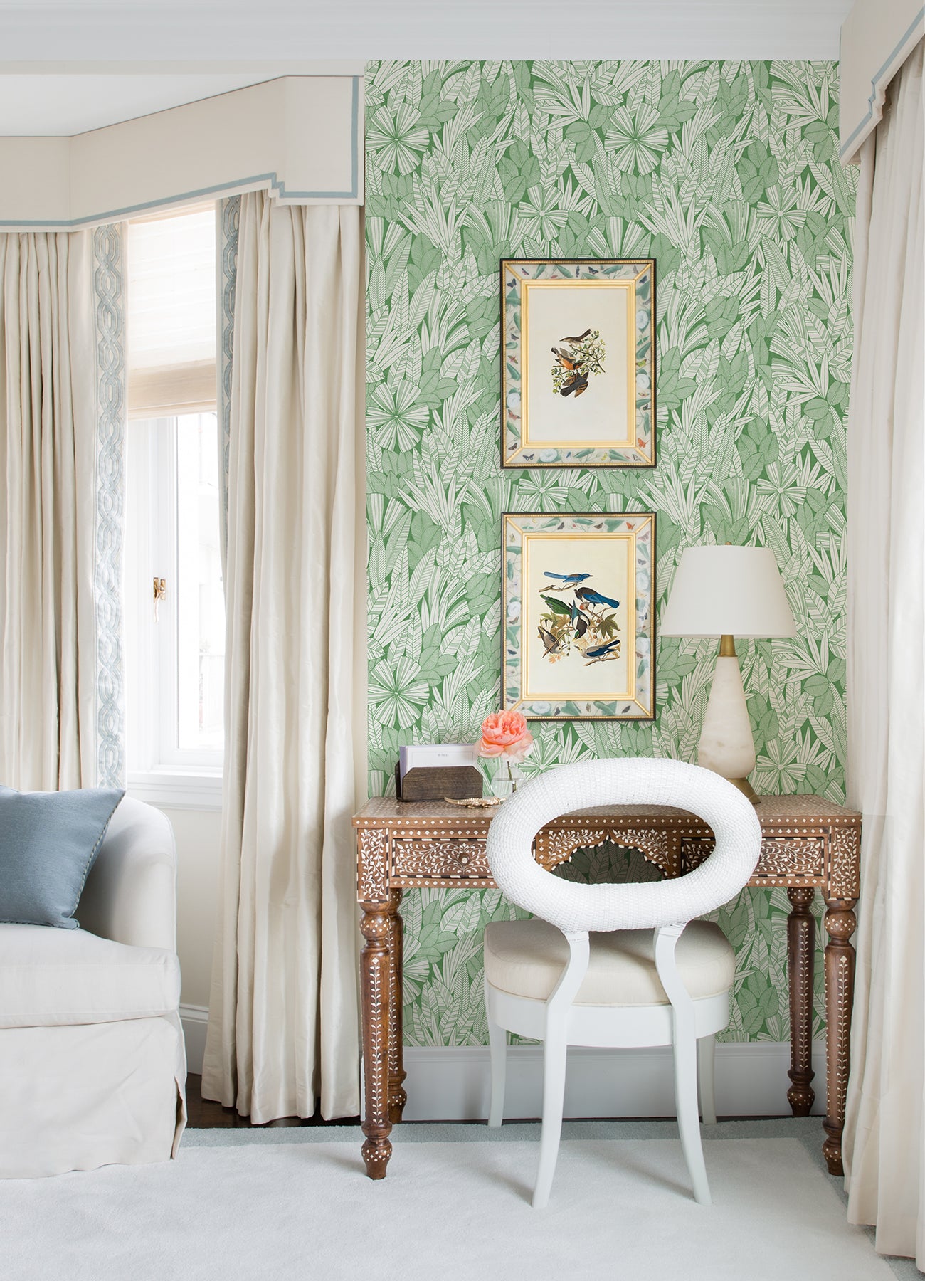 Bannon Green Leaves Wallpaper - Brewster Wallcovering