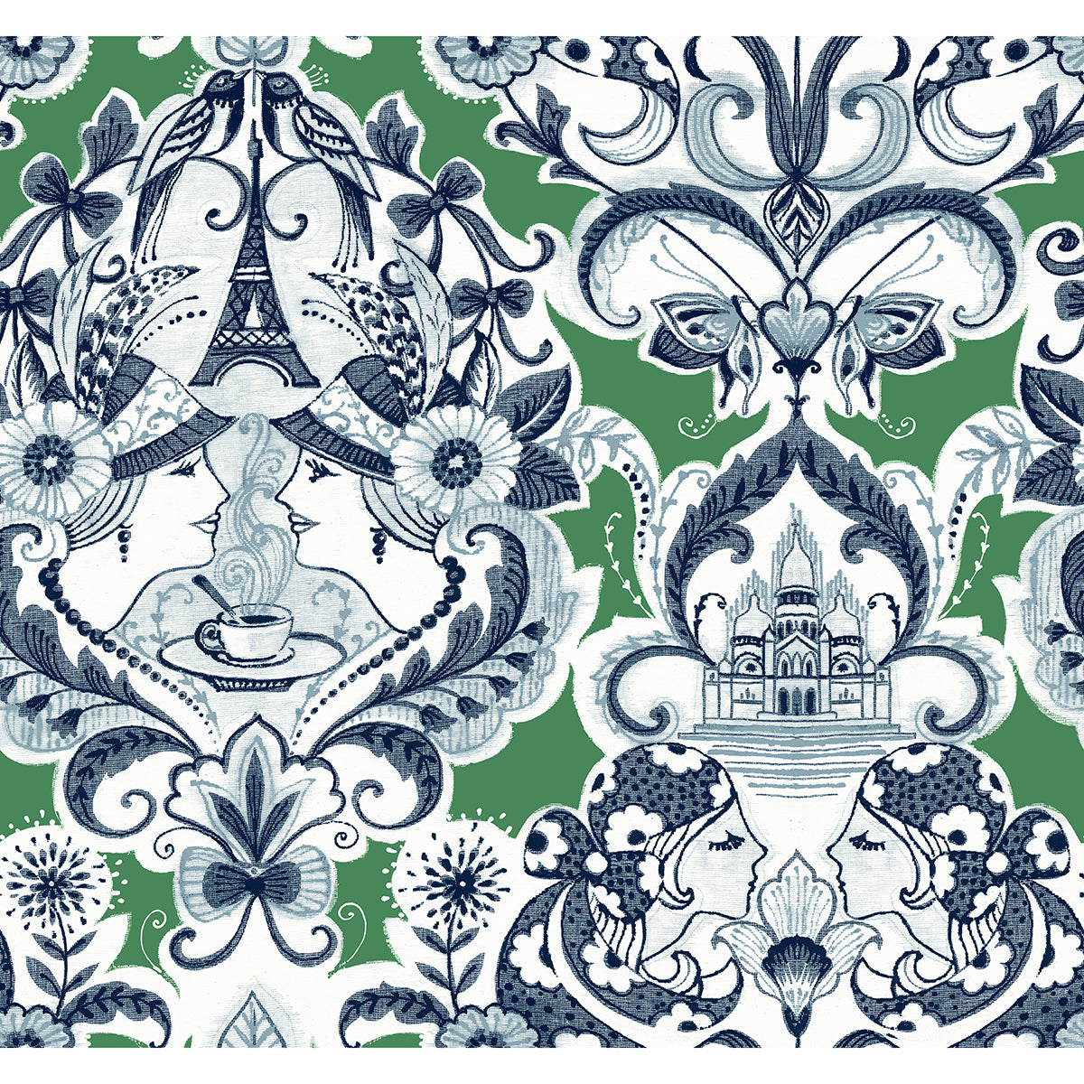 Picture of Sadie Green Parisian Damask Wallpaper