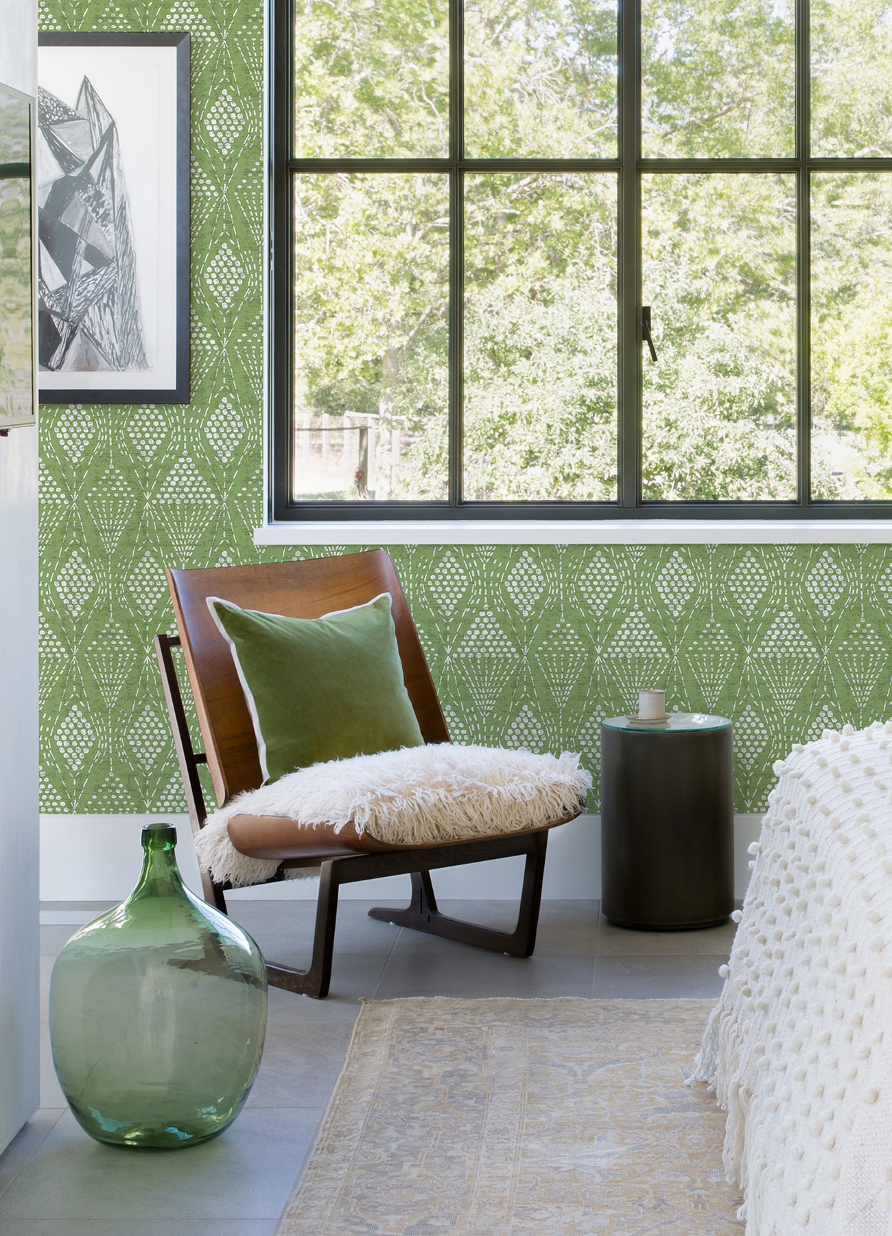 Grady Green Dotted Geometric Wallpaper - Brewster Wallcovering