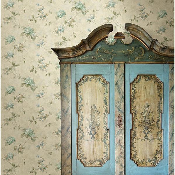 Magnolia Hydrangea Green Trail - Brewster Wallcovering