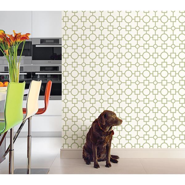 Geovine Green Geometric - Brewster Wallcovering