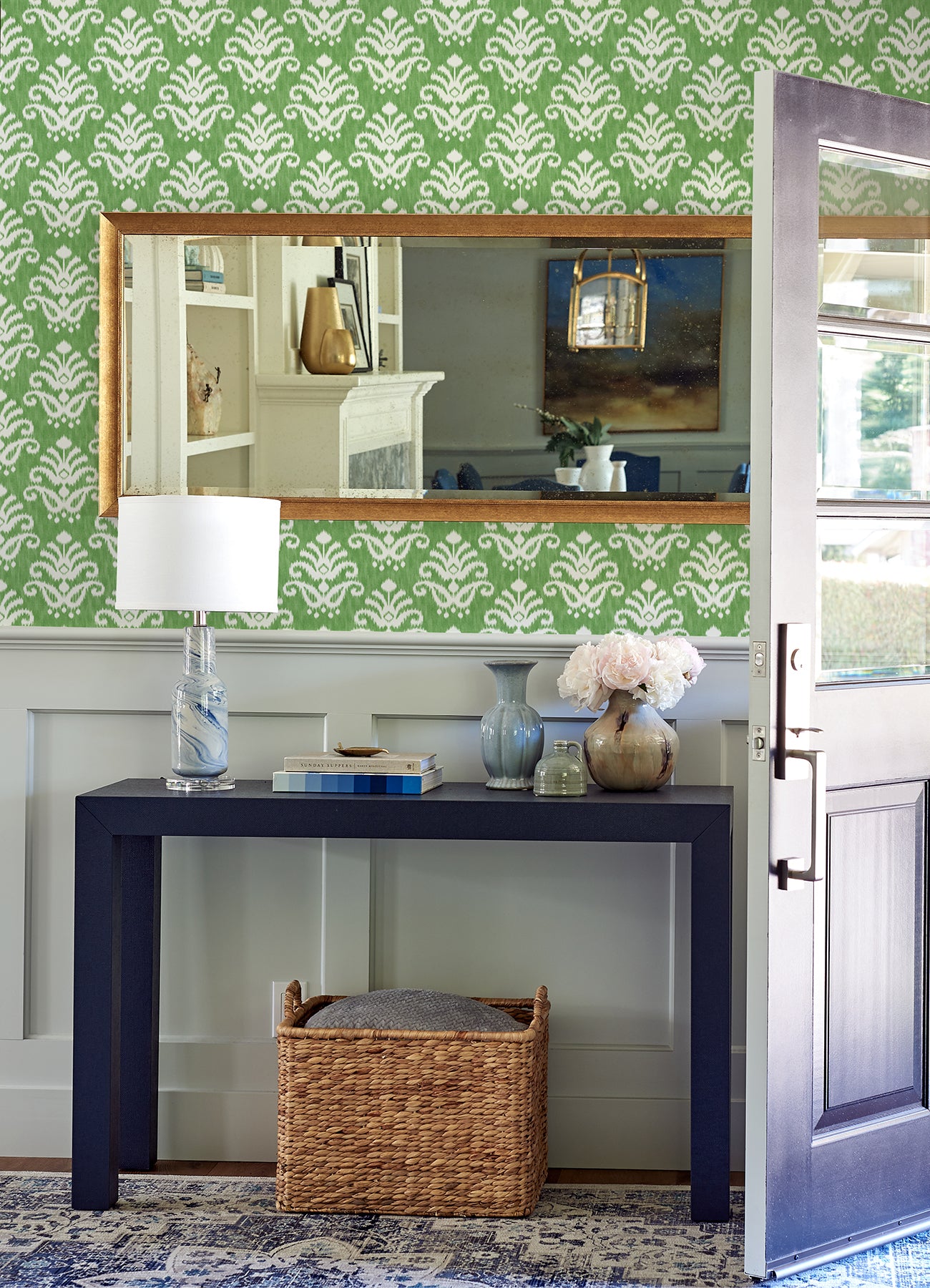 Keaton Green Medallion Wallpaper - Brewster Wallcovering