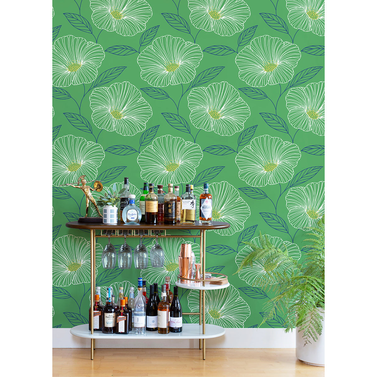 Mythic Green Floral Wallpaper - Brewster Wallcovering