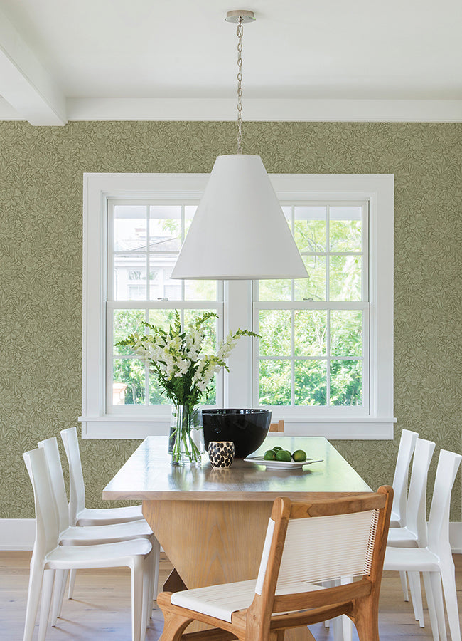 Zahara Olive Floral Wallpaper - York Wallcovering
