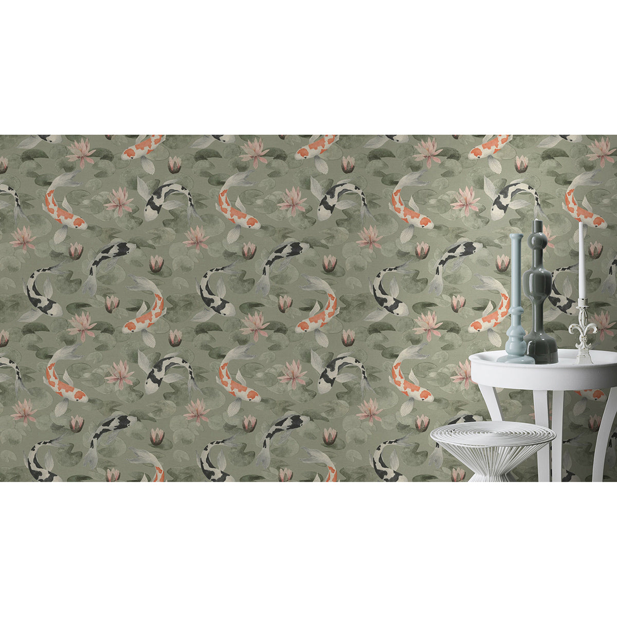 Nobu Green Koi Fish Wallpaper - Brewster Wallcovering