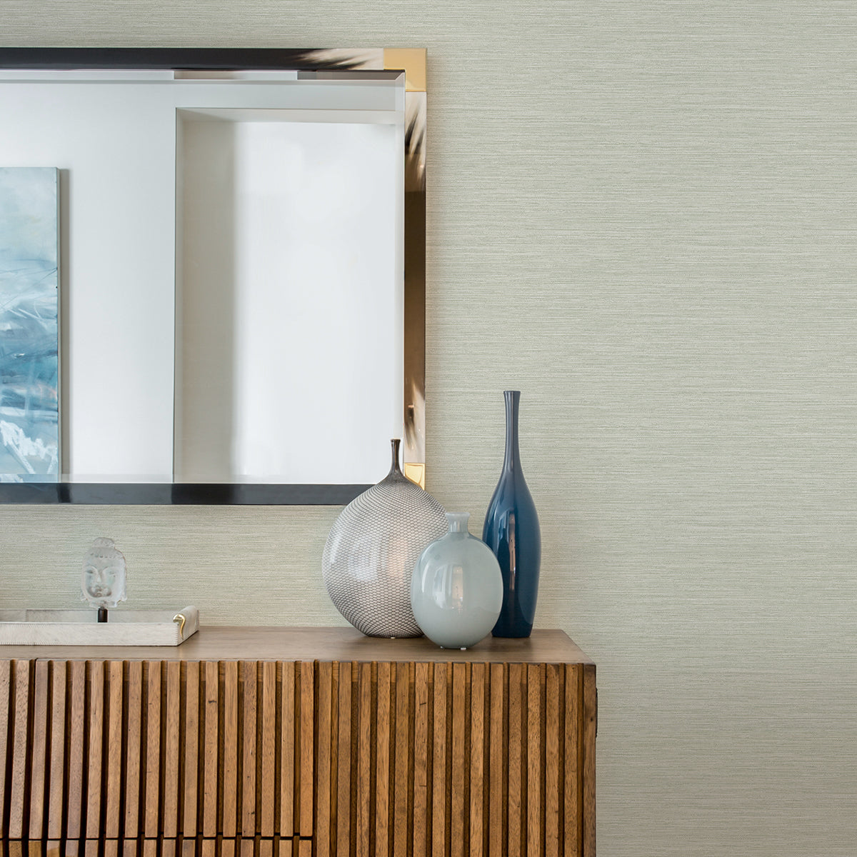Cantor Light Green Faux Grasscloth Wallpaper - Brewster Wallcovering