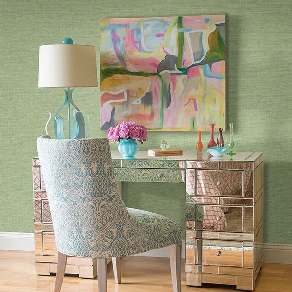 Bluestem Green Grasscloth Wallpaper - Brewster Wallcovering