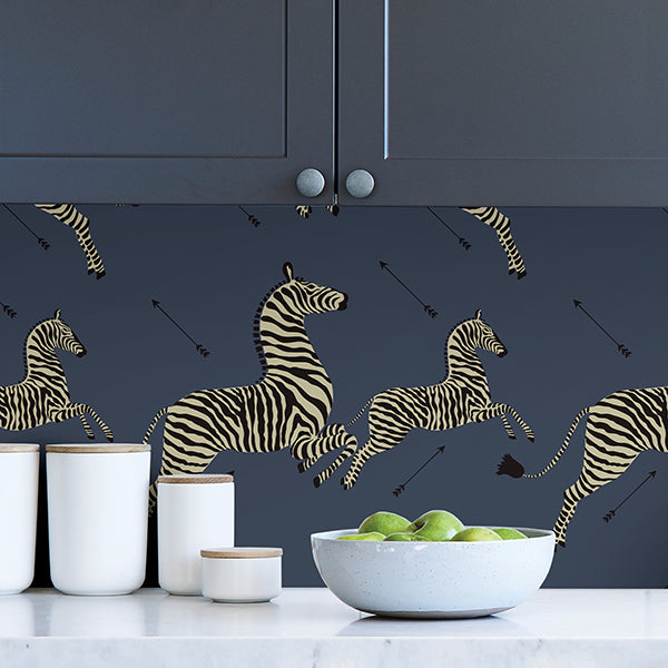 Denim Zebra Safari Scalamandré Self Adhesive Wallpaper - Brewster Wallcovering