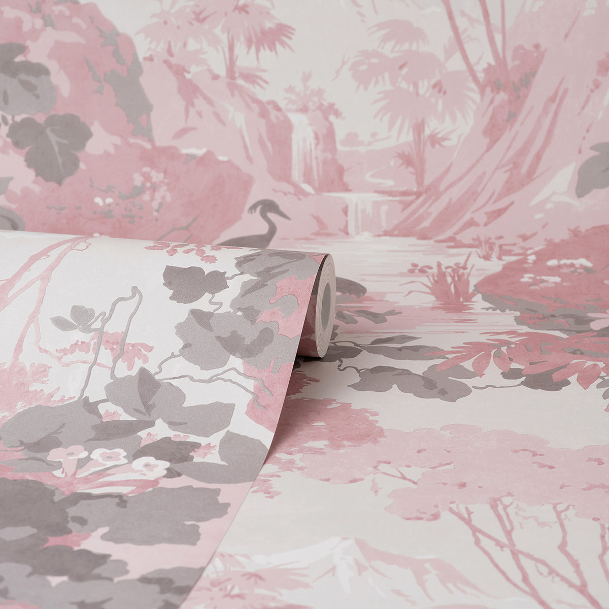 Eden Pink Crane Lagoon Wallpaper - Brewster Wallcovering