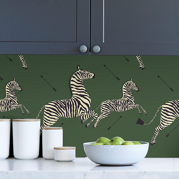 Serengeti Green Zebra Safari Scalamandré Self Adhesive Wallpaper - Brewster Wallcovering