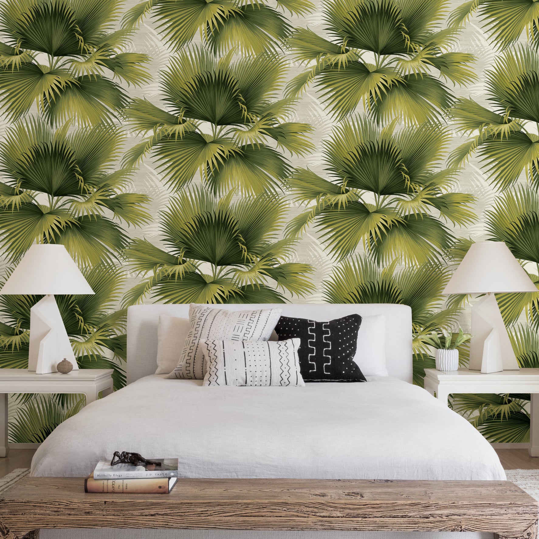 Summer Palm Green Tropical Wallpaper - Brewster Wallcovering