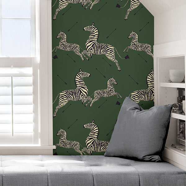 Serengeti Green Zebra Safari Scalamandré Self Adhesive Wallpaper - Brewster Wallcovering