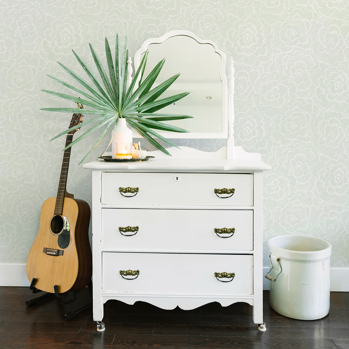 Periwinkle Green Textured Floral Wallpaper - Brewster Wallcovering
