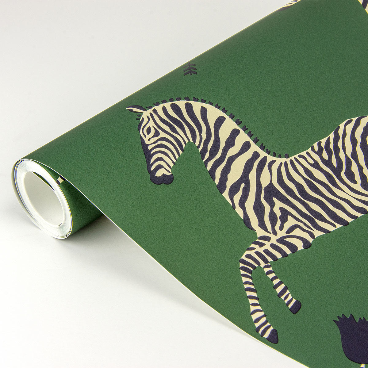 Serengeti Green Zebra Safari Scalamandré Self Adhesive Wallpaper - Brewster Wallcovering