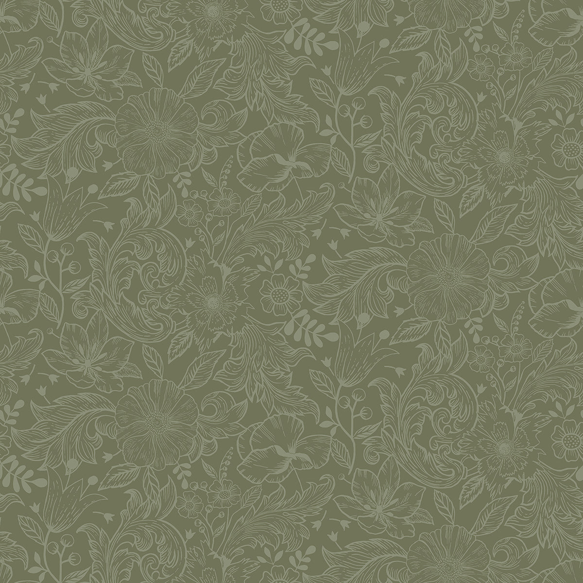 Picture of Wilma Green Floral Block Print Wallpaper