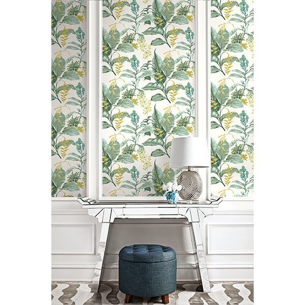 Maui Green Botanical Wallpaper - Brewster Wallcovering
