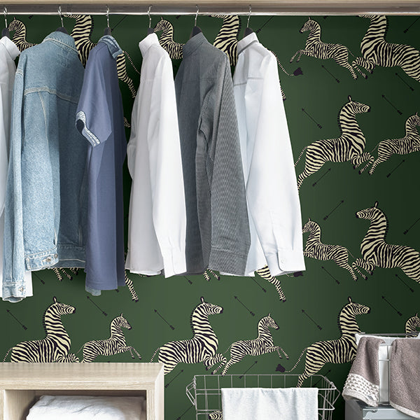 Serengeti Green Zebra Safari Scalamandré Self Adhesive Wallpaper - Brewster Wallcovering
