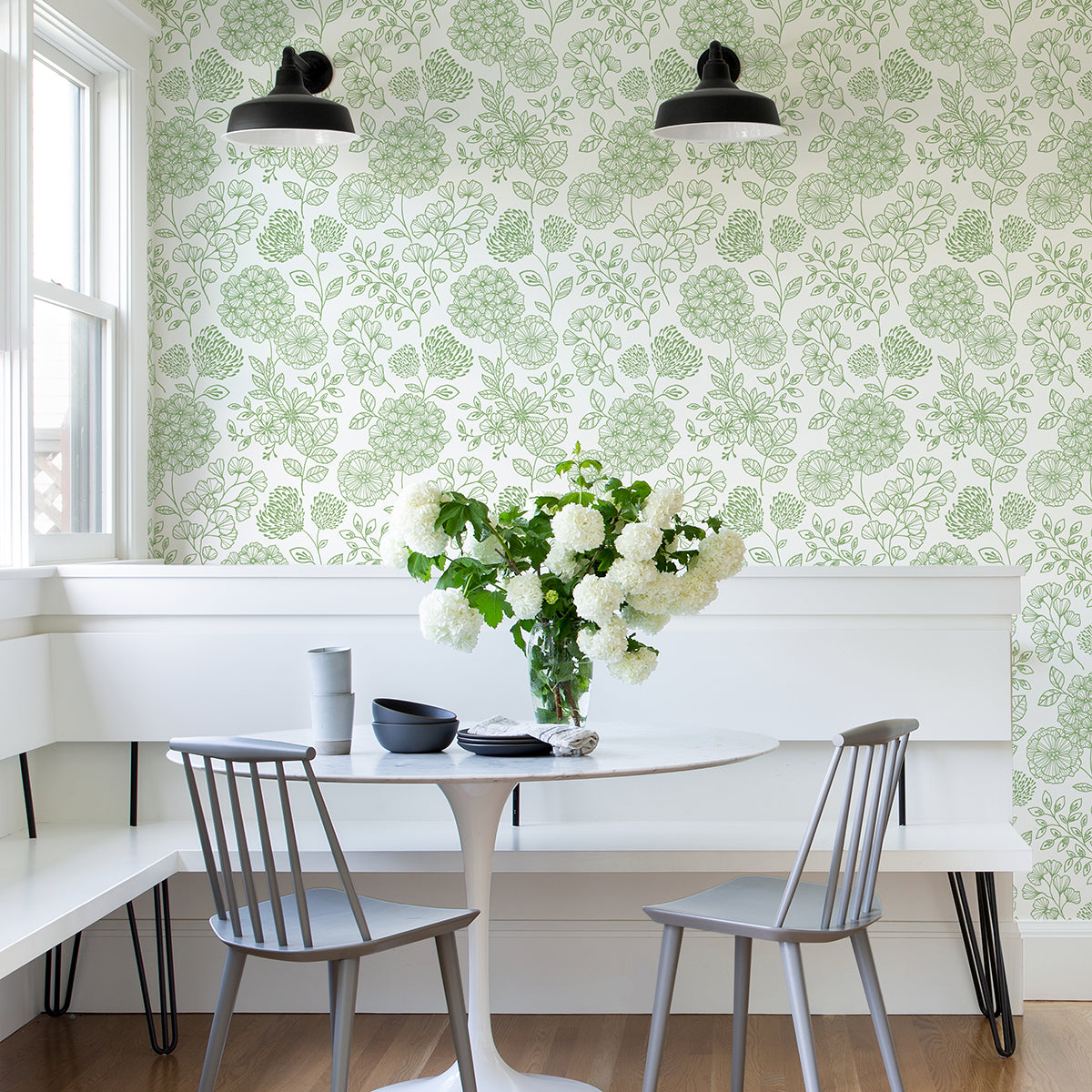 Ada Green Floral Wallpaper - Brewster Wallcovering