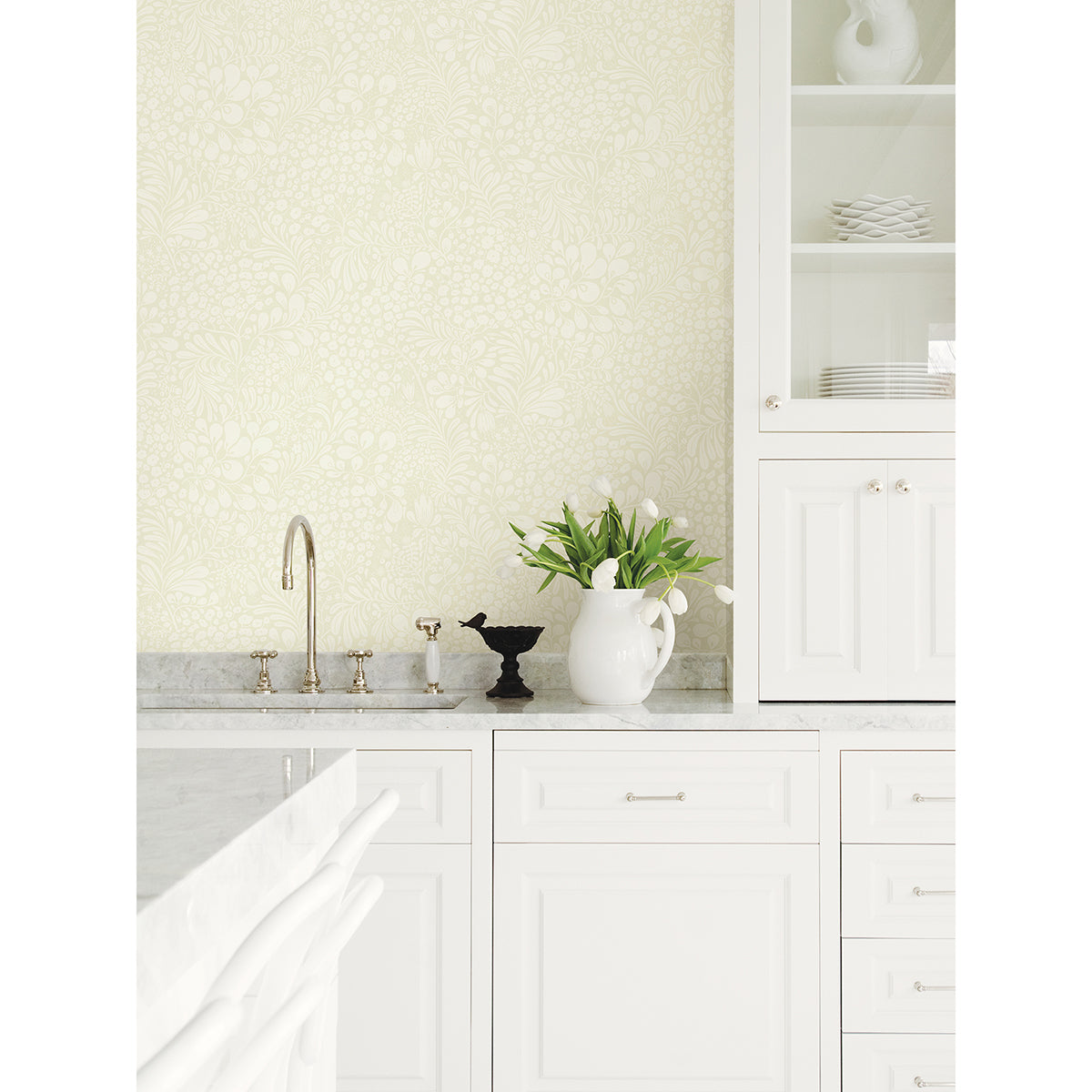 Siv Light Green Botanical Wallpaper - Brewster Wallcovering