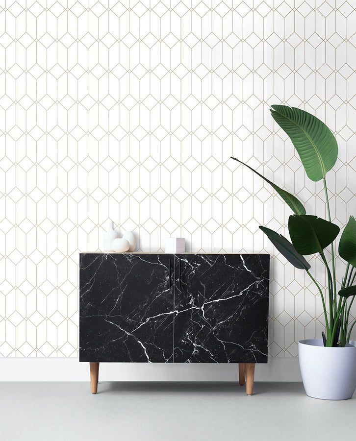 Trilliant White Art Deco Motif Wallpaper - Brewster Wallcovering