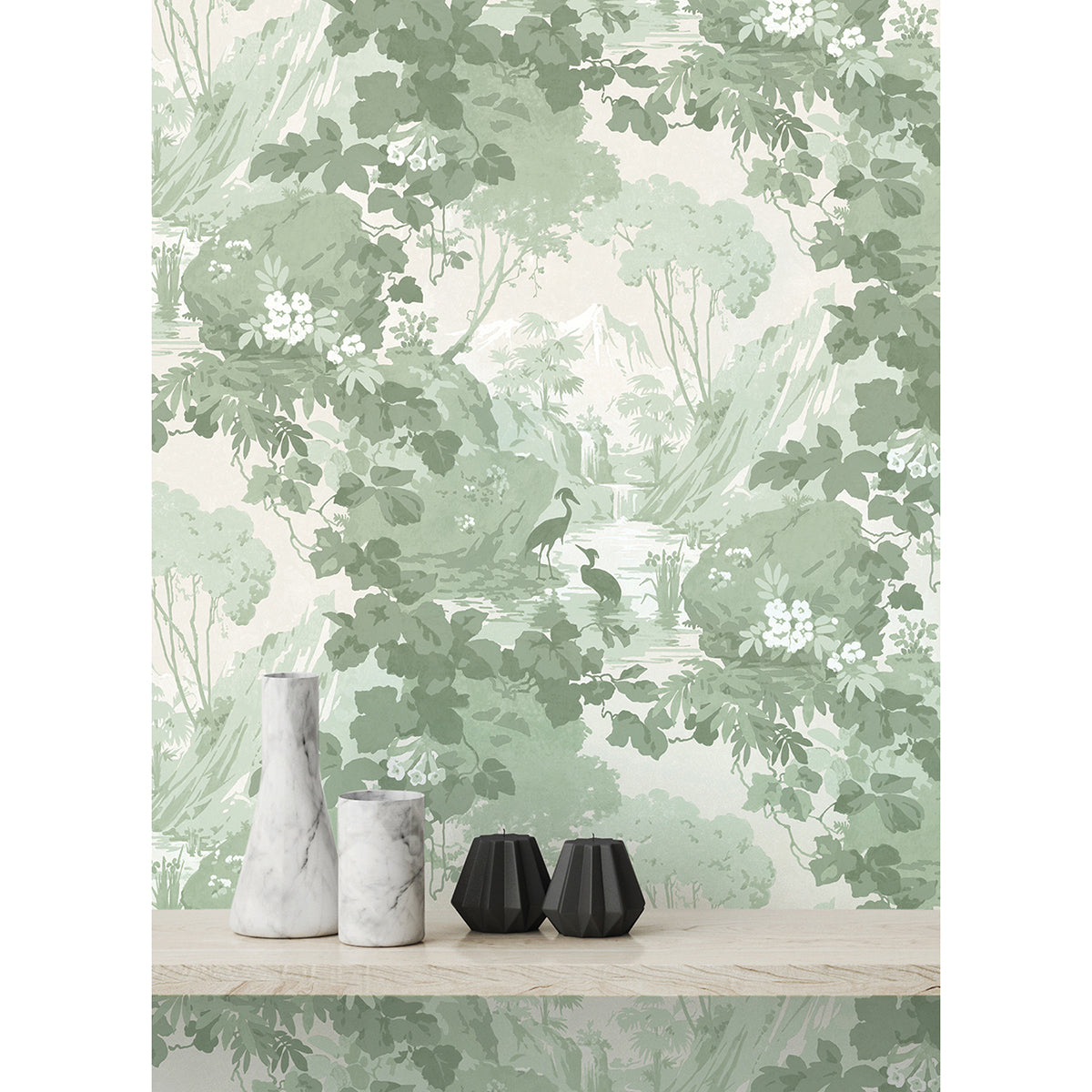 Eden Sage Crane Lagoon Wallpaper - Brewster Wallcovering