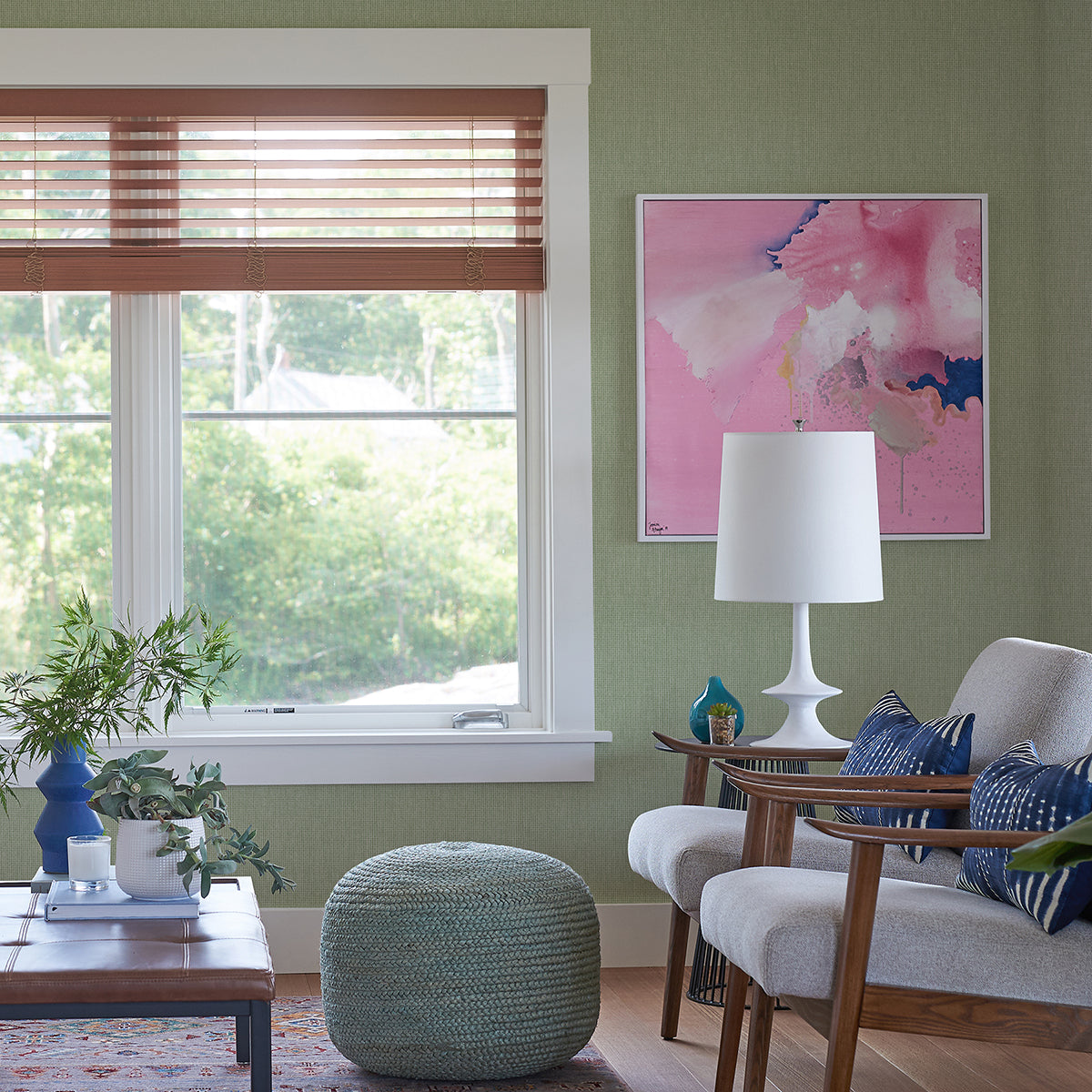 Dunstan Green Basketweave Wallpaper - Brewster Wallcovering