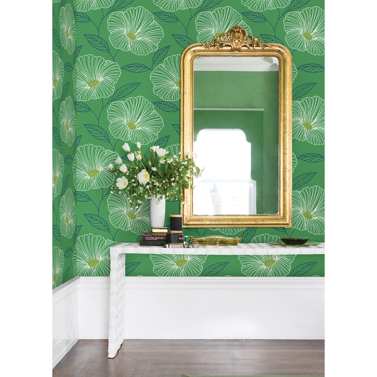 Mythic Green Floral Wallpaper - Brewster Wallcovering