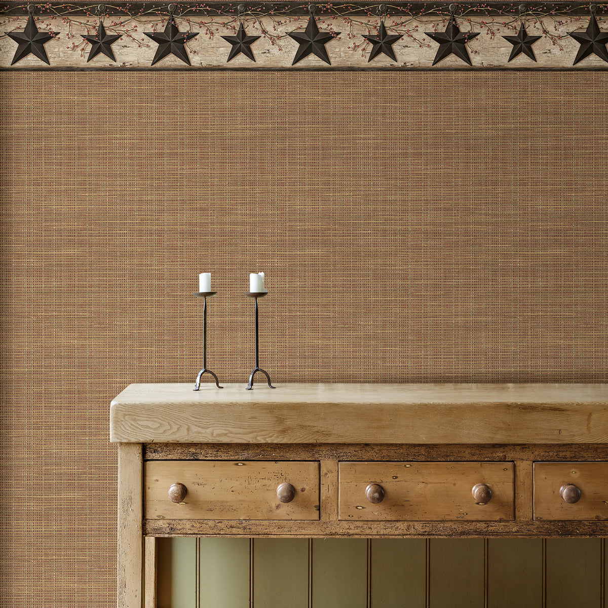 Ennis Charcoal Rustic Barn Star Border - Brewster Wallcovering