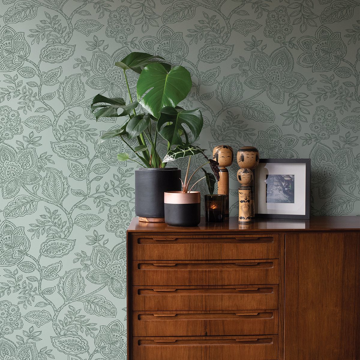 Larkin Green Floral Wallpaper - Brewster Wallcovering