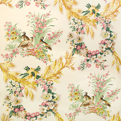 br-7035300-les-perdrix-glazed-chintz-red-blue-green-cream-brunschwig-fils - BRUNSCHWIG & FILS Fabric