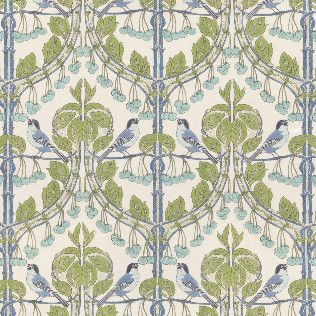 bp1099310-birds-cherries-greenblue-g-p-j-baker - G P & J BAKER Fabric