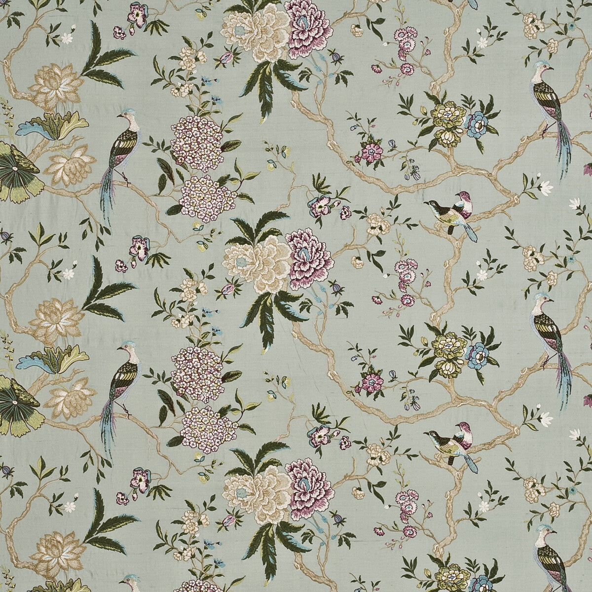 bf1041820-oriental-bird-embroidery-silk-aquamulti-g-p-j-baker - G P & J BAKER Fabric